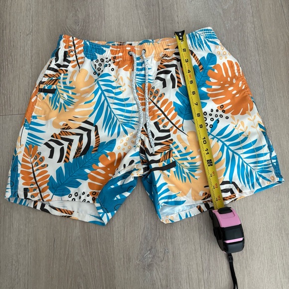 Boys Swim Trunks Shorts Large Blue Orange Cream 
Tropical Print Summer Swim Pool - Picture 11 of 13